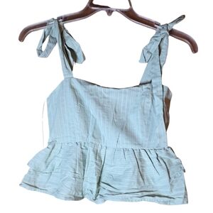 Lost + Wander Green Tie Strap Peplum Top Women’s Size S